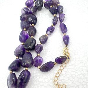 Purple Amethyst Necklace Chunky Marbled Graduated Beads 18-20" Gold-Tone Accents